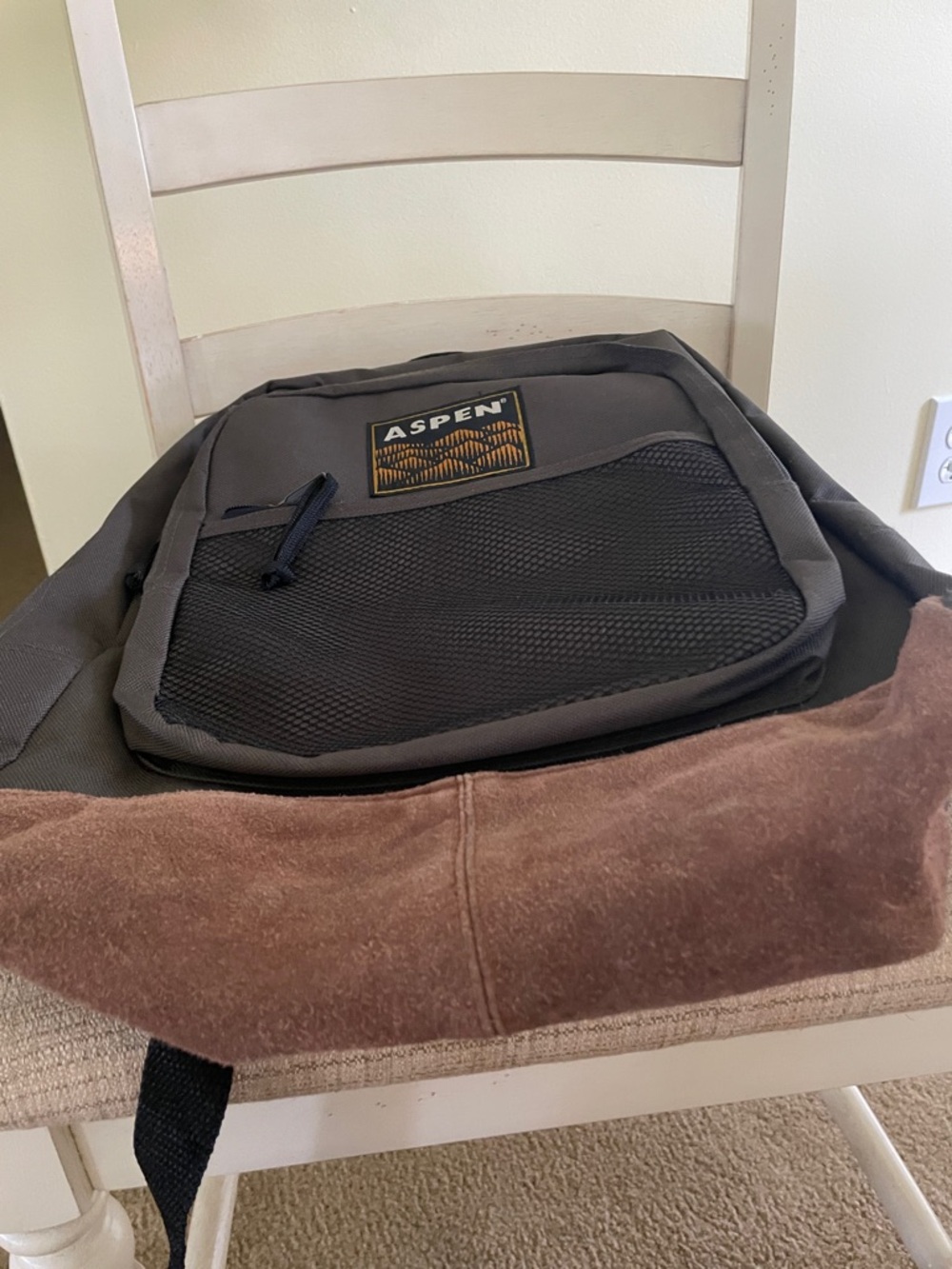 Aspen suede olive green and Brown school unisex Backpack - Picture 2 of 16